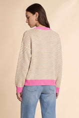 Womens Khaki Color Block Striped Sweater | CicyBell