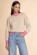 Womens Khaki Color Block Striped Sweater | CicyBell