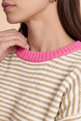 Womens Khaki Color Block Striped Sweater | CicyBell