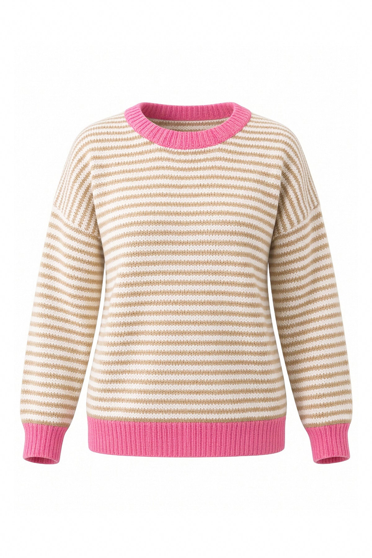 Womens Khaki Color Block Striped Sweater | CicyBell