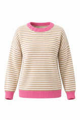 Womens Khaki Color Block Striped Sweater | CicyBell
