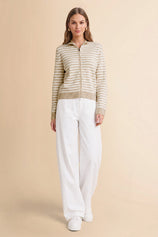 Womens Khaki Striped Cardigan Sweaters | CicyBell