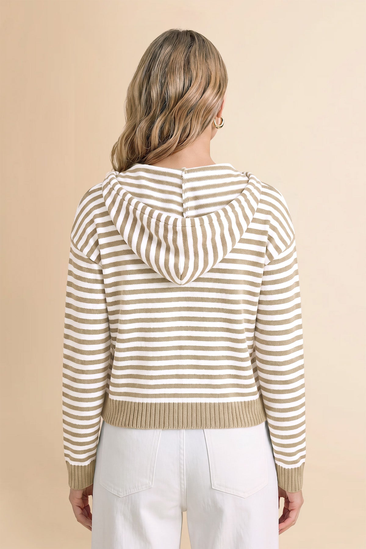 Womens Khaki Striped Cardigan Sweaters | CicyBell