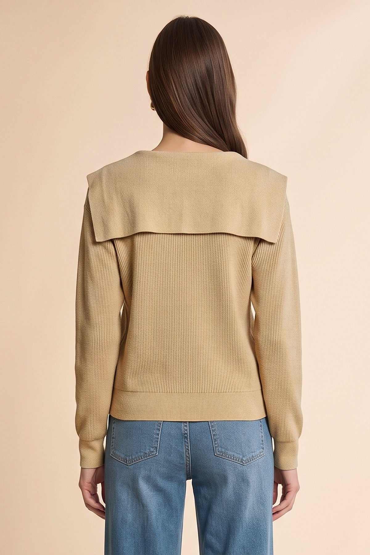 Womens Khaki Lapel Collar Pullover Sweaters | CicyBell