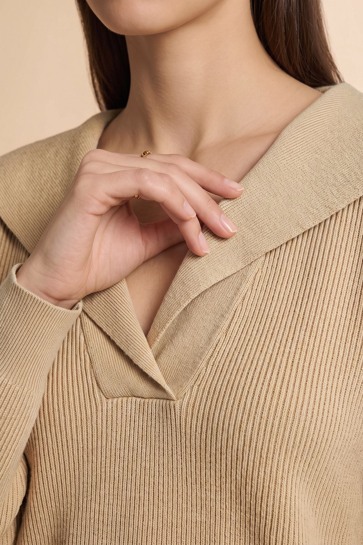 Womens Khaki Lapel Collar Pullover Sweaters | CicyBell
