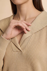 Womens Khaki Lapel Collar Pullover Sweaters | CicyBell