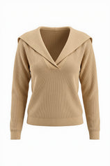 Womens Khaki Lapel Collar Pullover Sweaters | CicyBell
