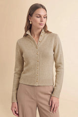 Womens Khaki Stand Collar Knit Cardigan | Cicy Bell