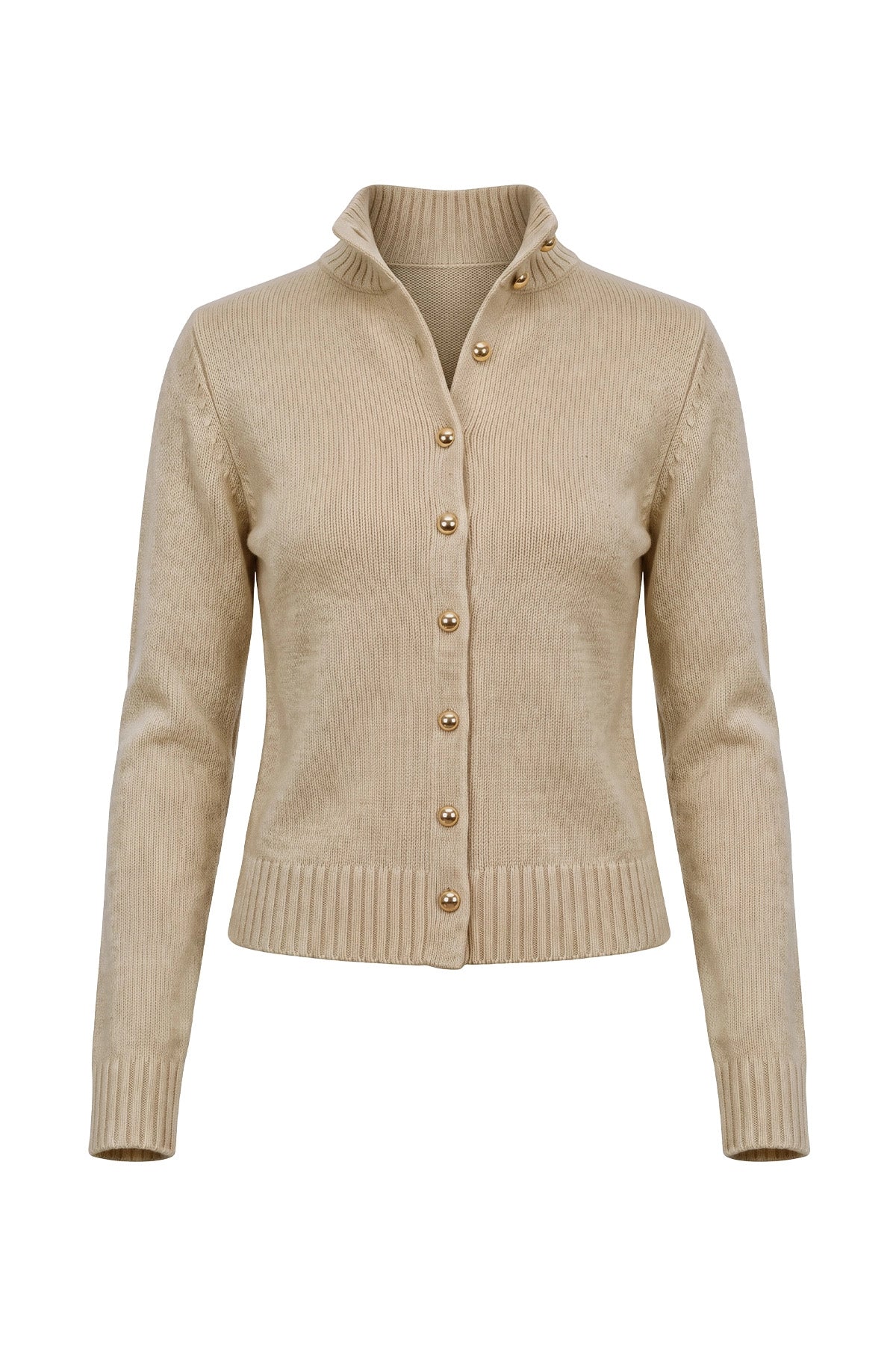 Womens Khaki Stand Collar Knit Cardigan | Cicy Bell