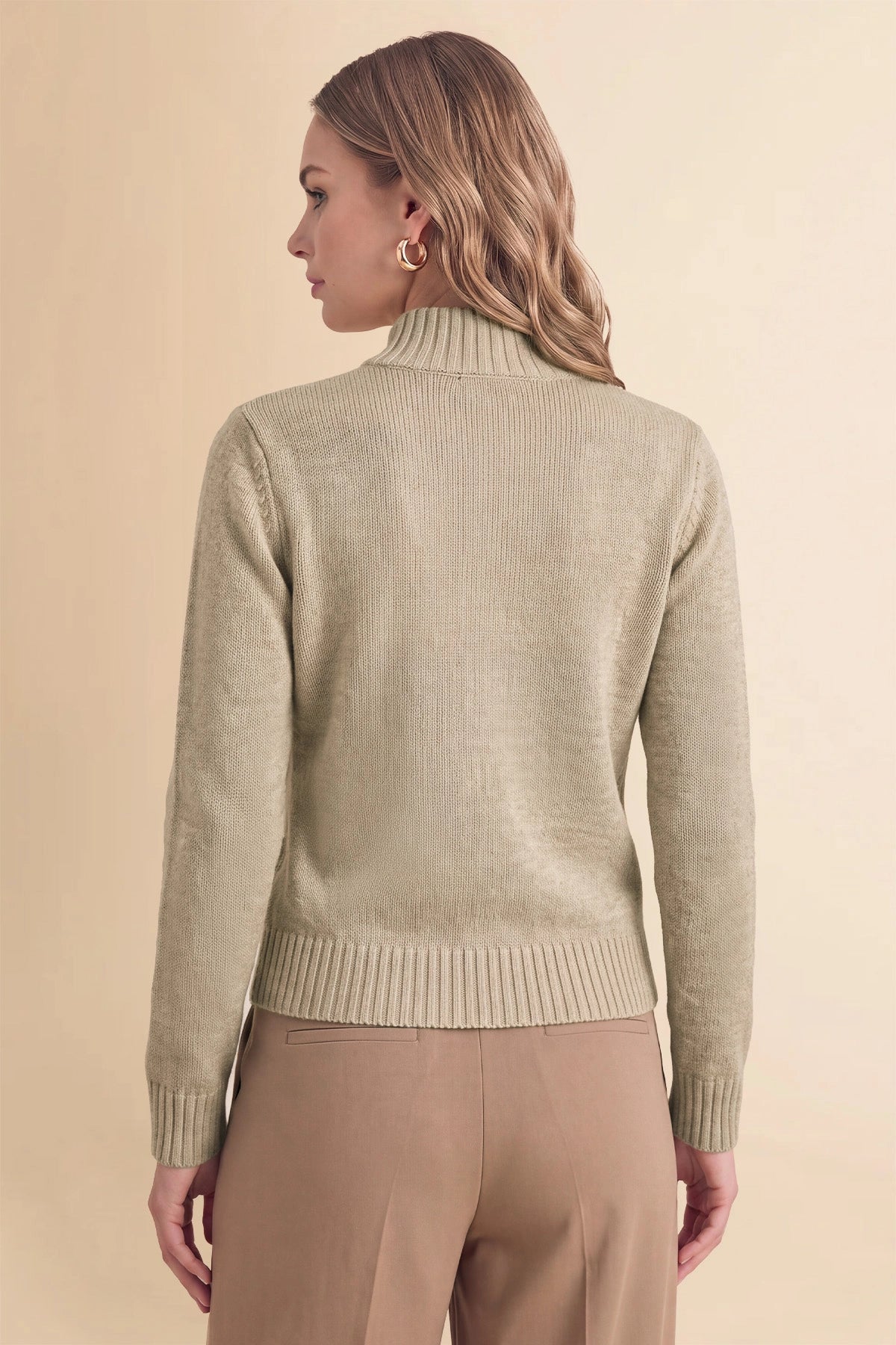 Womens Khaki Stand Collar Knit Cardigan | Cicy Bell