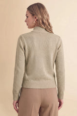 Womens Khaki Stand Collar Knit Cardigan | Cicy Bell