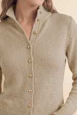 Womens Khaki Stand Collar Knit Cardigan | Cicy Bell