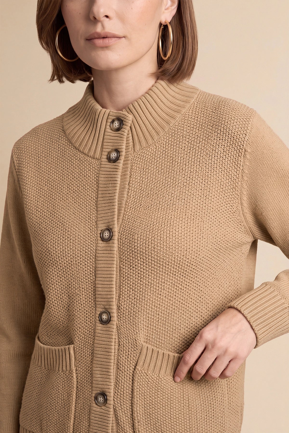 Womens Khaki Chunky Sweaters Cardigan | Cicy Bell