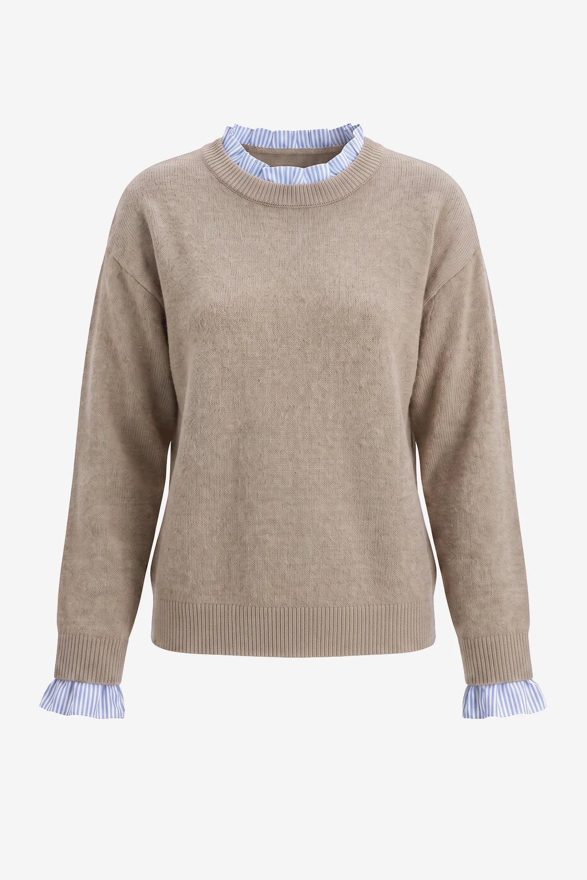 Womens Khaki Ruffle Long Sleeve Sweater| CicyBell