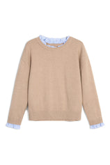 Womens Khaki Ruffle Long Sleeve Sweater| CicyBell