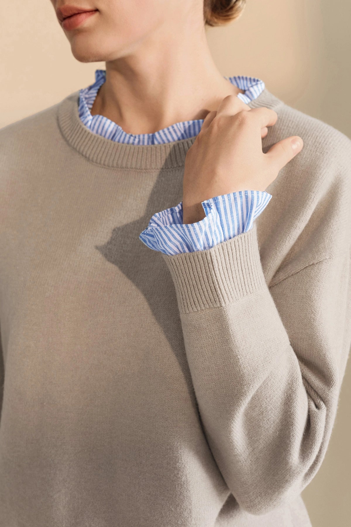 Womens Khaki Ruffle Long Sleeve Sweater | Cicy Bell