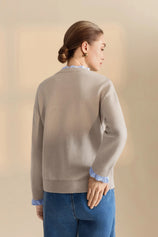 Womens Khaki Ruffle Long Sleeve Sweater | Cicy Bell
