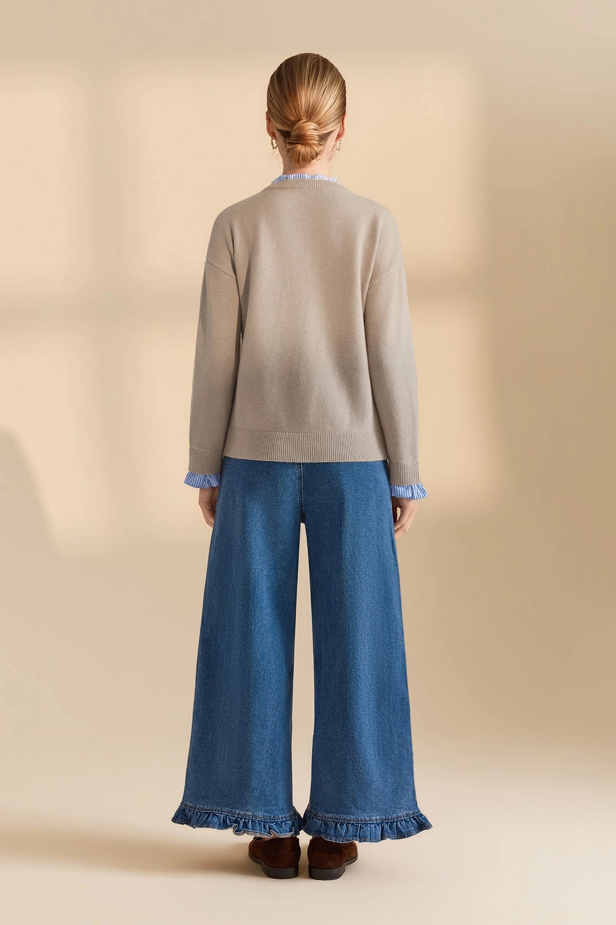Womens Khaki Ruffle Long Sleeve Sweater | Cicy Bell