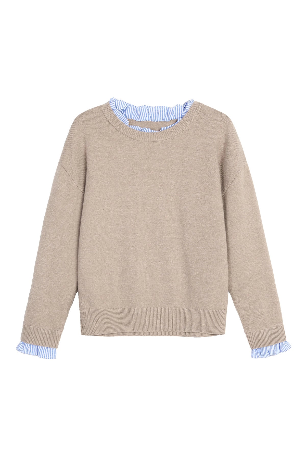 Womens Khaki Ruffle Long Sleeve Sweater | Cicy Bell
