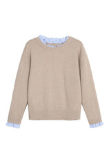 Womens Khaki Ruffle Long Sleeve Sweater | Cicy Bell
