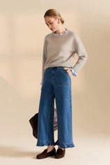 Womens Khaki Ruffle Long Sleeve Sweater | Cicy Bell