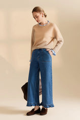 Womens Khaki Ruffle Long Sleeve Sweater| CicyBell