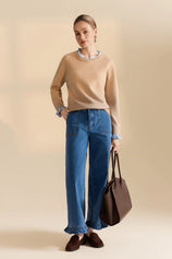 Womens Khaki Ruffle Long Sleeve Sweater| CicyBell