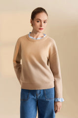 Womens Khaki Ruffle Long Sleeve Sweater| CicyBell