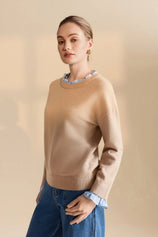 Womens Khaki Ruffle Long Sleeve Sweater| CicyBell