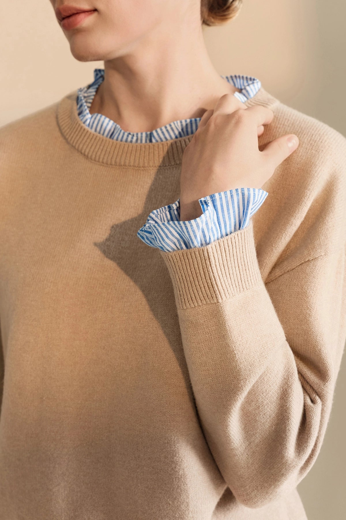 Womens Khaki Ruffle Long Sleeve Sweater| CicyBell