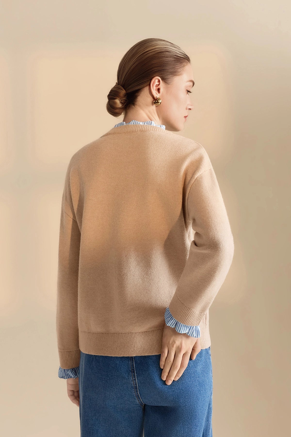 Womens Khaki Ruffle Long Sleeve Sweater| CicyBell
