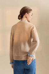 Womens Khaki Ruffle Long Sleeve Sweater| CicyBell