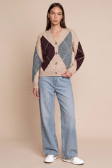 Women Khaki Plaid Color Block Cardigan | CicyBell