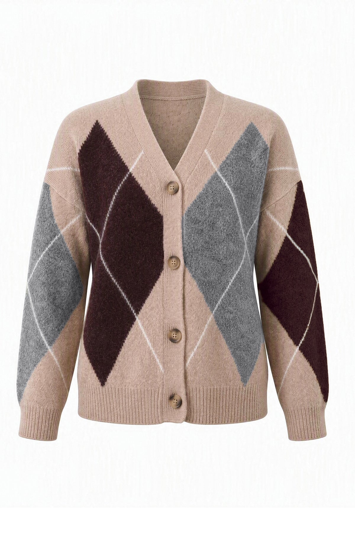 Women Khaki Plaid Color Block Cardigan | CicyBell