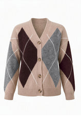 Women Khaki Plaid Color Block Cardigan | CicyBell