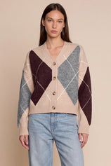 Women Khaki Plaid Color Block Cardigan | CicyBell