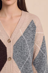 Women Khaki Plaid Color Block Cardigan | CicyBell