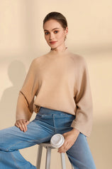 Womens Khaki 3/4 Sleeve Knit Sweater | CicyBell