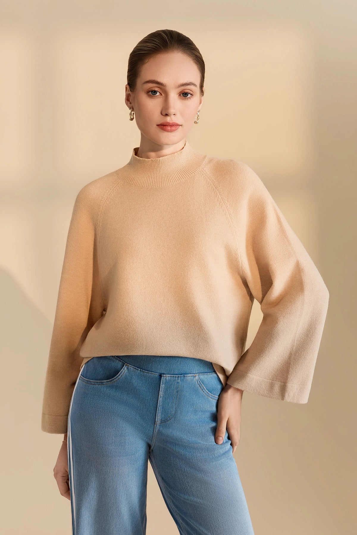 Womens Khaki 3/4 Sleeve Knit Sweater | CicyBell