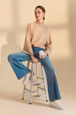 Womens Khaki 3/4 Sleeve Knit Sweater | CicyBell