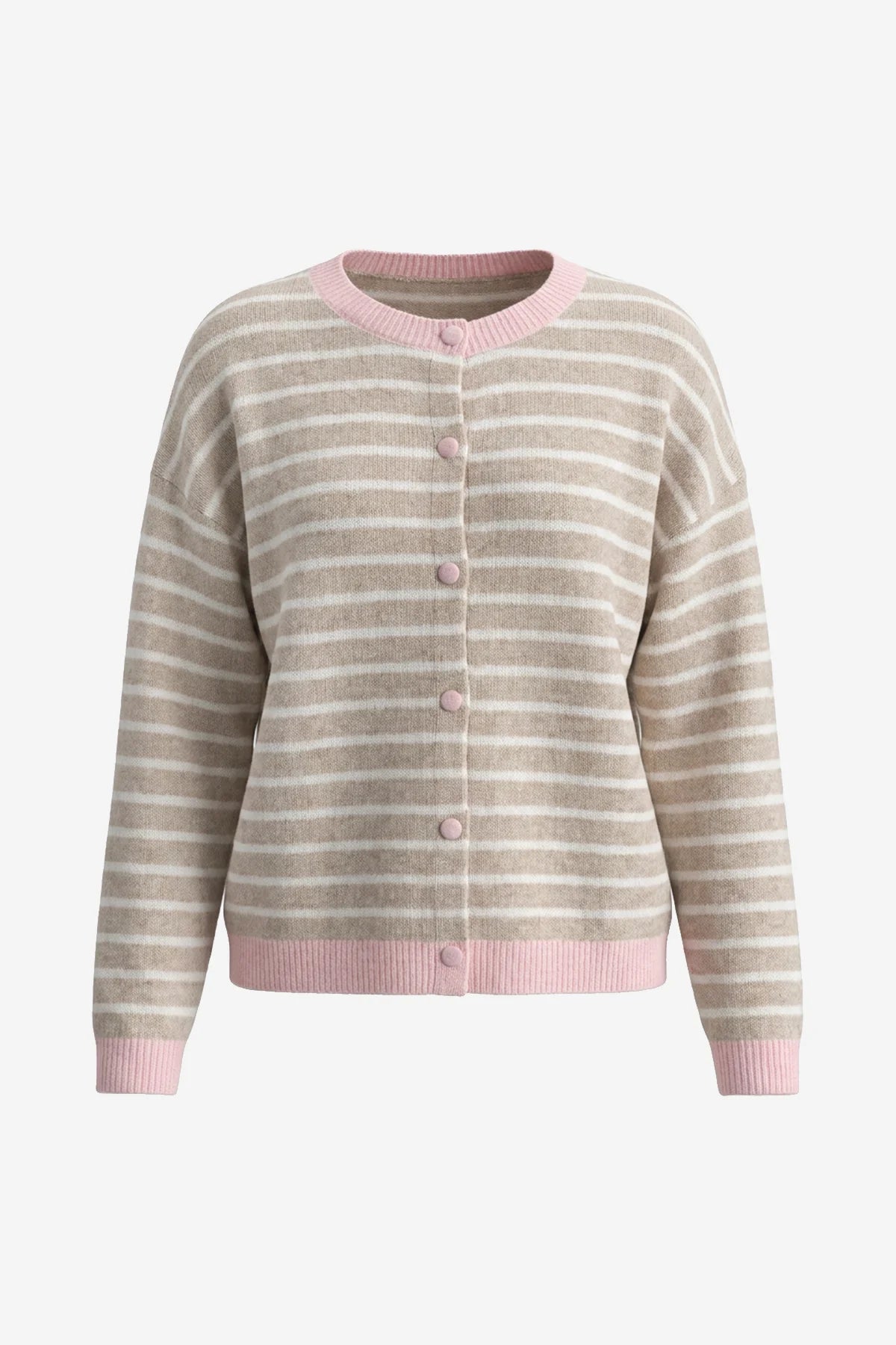 Women Khaki Striped Button Down Sweater | CicyBell