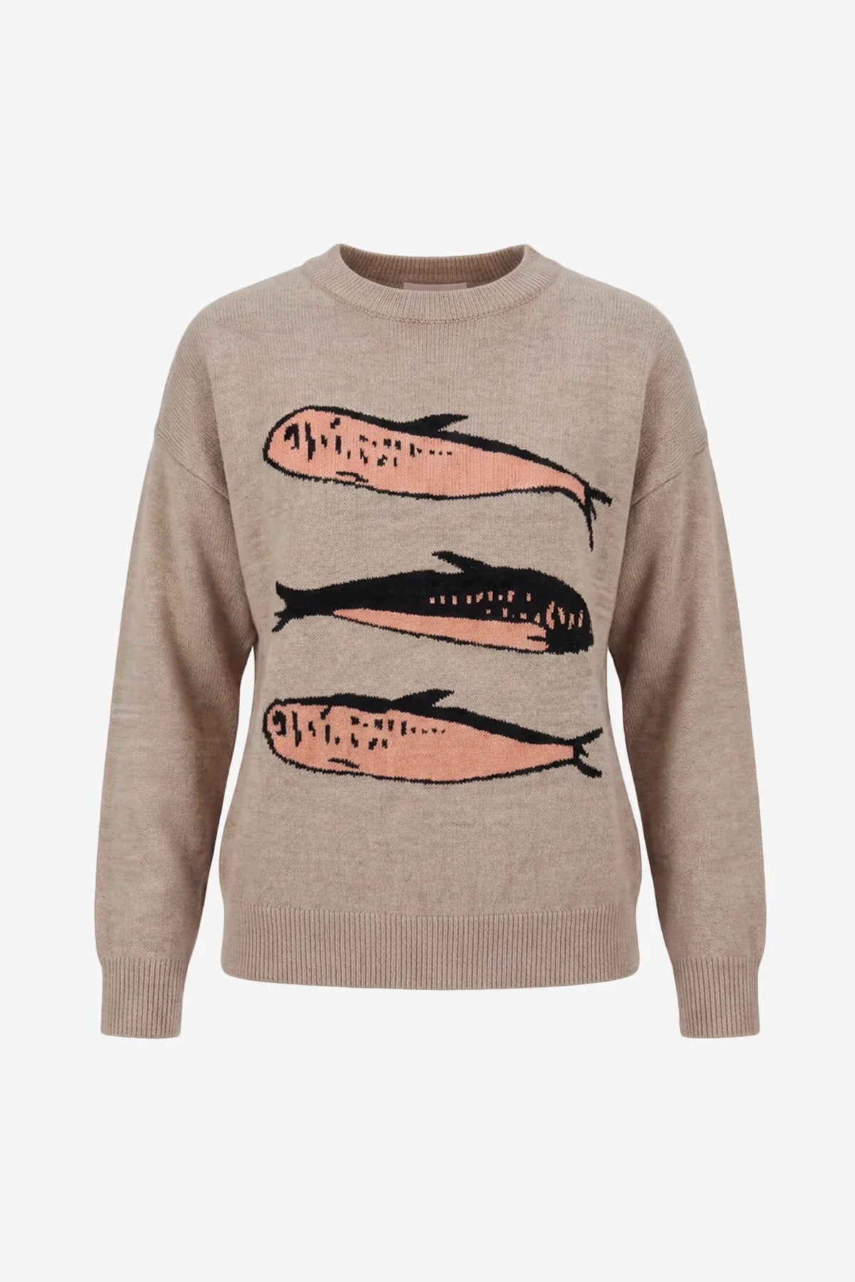 Womens Khaki Fish Graphic Knit Sweaters | CicyBell