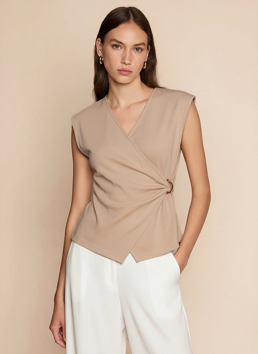 Womens Khaki V Neck Wrap Tank Tops | CicyBell