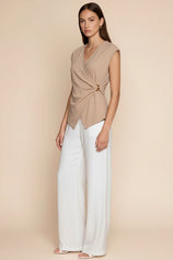 Womens Khaki V Neck Wrap Tank Tops | CicyBell