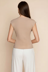 Womens Khaki V Neck Wrap Tank Tops | CicyBell