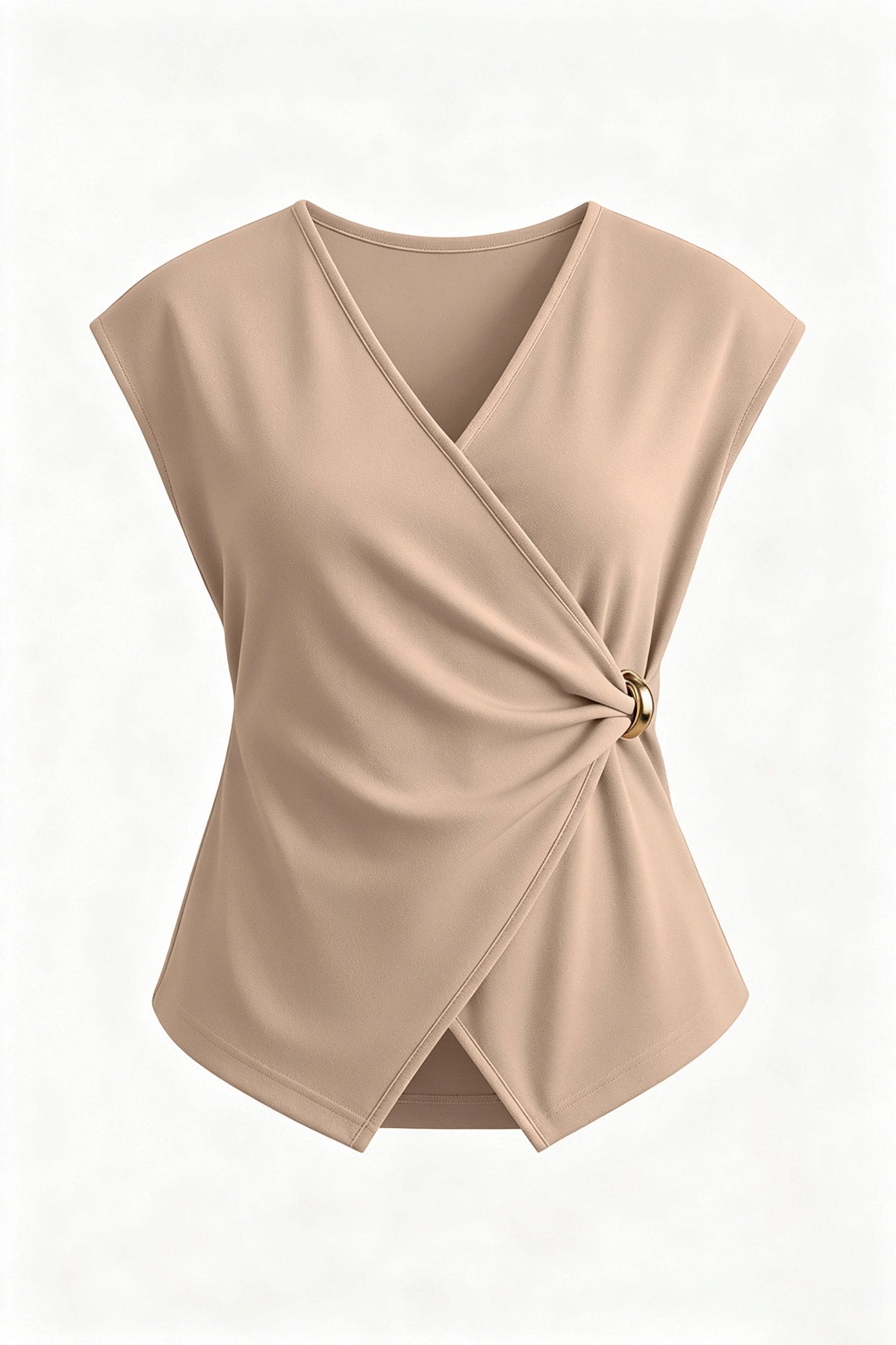 Womens Khaki V Neck Wrap Tank Tops | CicyBell