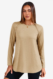 Cicy Bell Womens Khaki Long Sleeve Tunic Tops