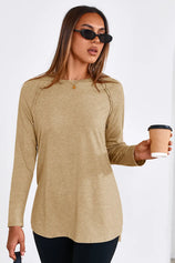 Cicy Bell Womens Khaki Long Sleeve Tunic Tops