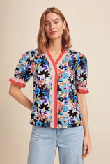 Womens Khaki Floral Puff Short Sleeve Tops  | CicyBell