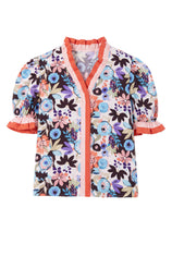 Womens Khaki Floral Puff Short Sleeve Tops  | CicyBell